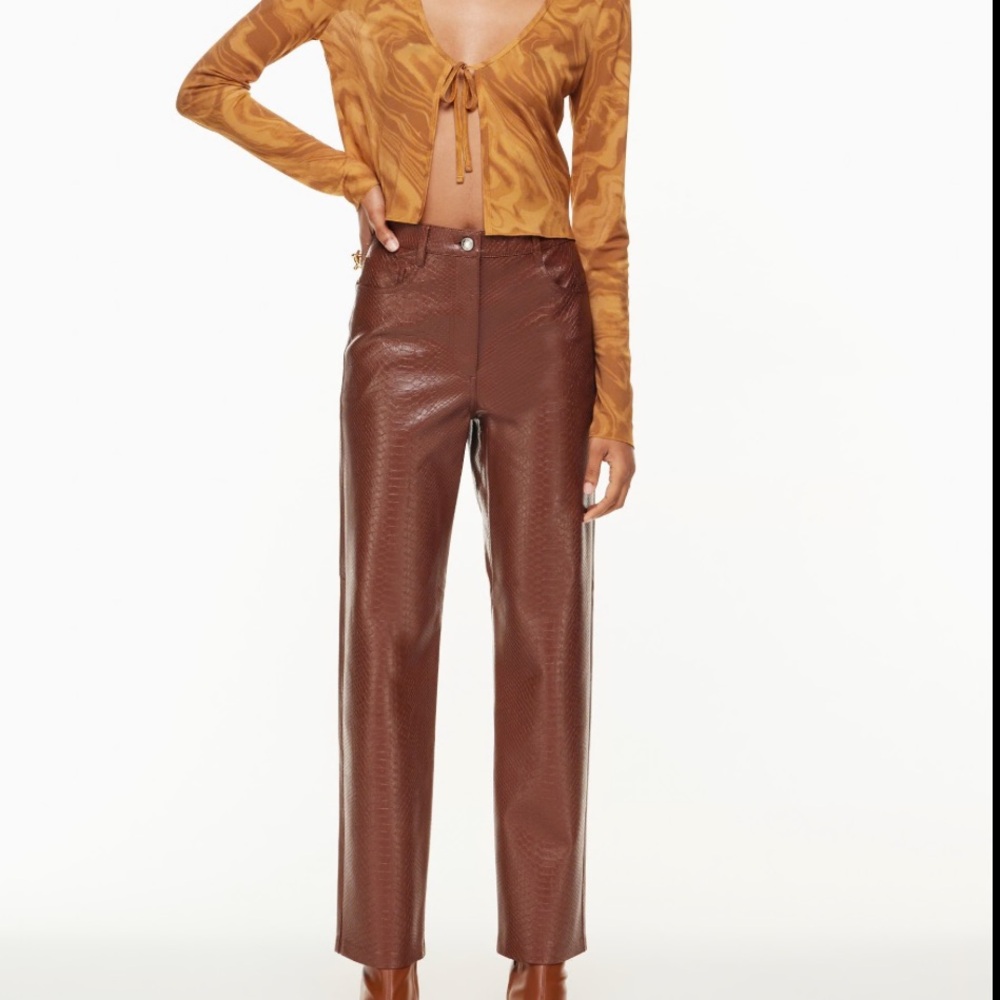 Aritzia Melina Brown Faux Leather Straight-Leg Pants *regular length